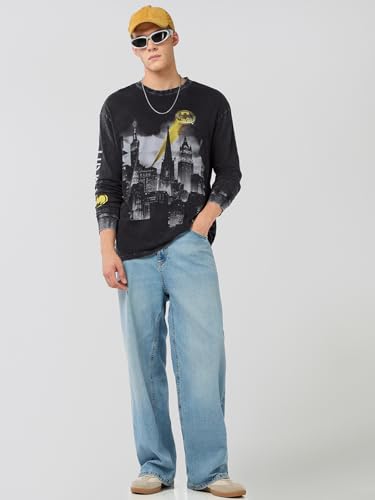 Image of Bewakoof X DC Batman Men's Cotton Printed Oversized Fit Full Sleeve Round Neck T-Shirt | Casual Wear | Street Wear | Oversized t Shirt for Men Cotton | Baggy