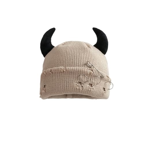 Gorro tejido con cuerno de diablo con aislamiento térmico y ajuste elástico suave