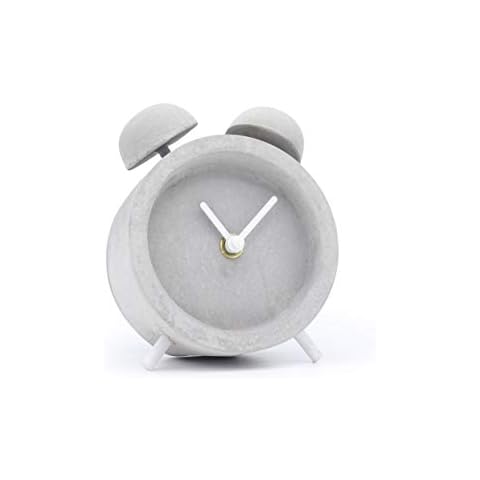 Driini Concrete Twin Bell Desk and Table Clock - Battery Operated with Precise Silent Sweep Movement. Perfect Small Clock for Guest Room, Bathroom, Living Room or Office Cover