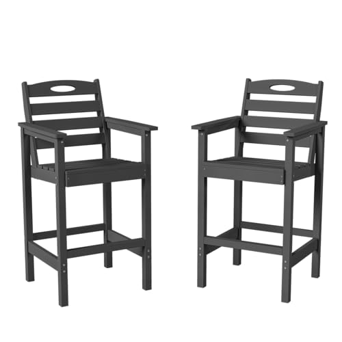 Image of Domi Barstools, Tall Adirondack Chairs Set of 2, Bar Height Outdoor Chairs | HDPE, Oversize, All-Weather, Grey