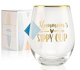 Onebttl Mommom Gifts for Grandma, Stemless Wine Glasses, for Mother's Day, Birthday, Christmas, 18 oz