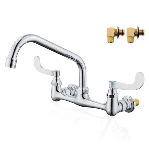 Favorpo Wall Mount Commercial Sink Faucet Long Handles Wall Mounted Kitchen Faucet 8 Inch Center Swivel Spout for Utility Laundry Restaurant Sink(Polished,8')