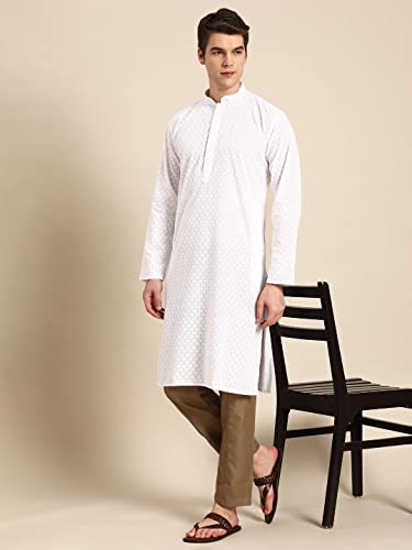 Image of Rajubhai Hargovindas Men Pure Cotton Chikankari Embroidered Straight Kurta