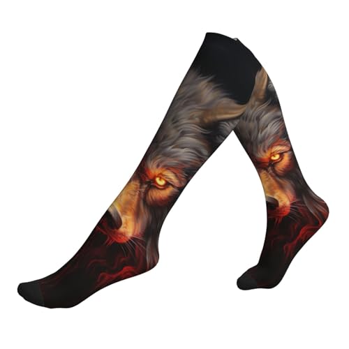 wwqqvnb Angry Red Wolf Compression Socks for Women and Men with 15-20mmHg Gradient Support, Breathable for All Day Wear, Standing, Sitting, Travel, Active Lifestyle