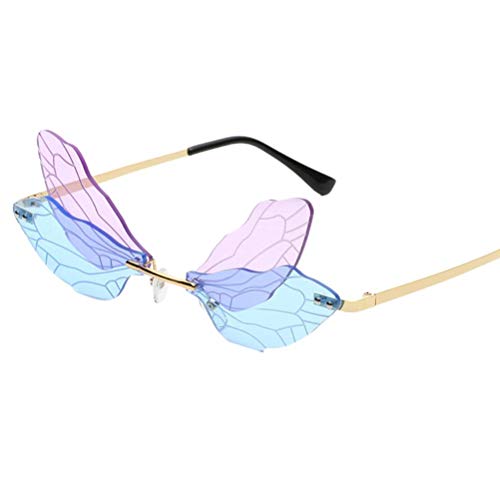 Kagodri Damen-Sonnenbrille, Libellen-Flügel, randlos, geschnittene Kante, unregelmäßige Schattenbrille, modische Persönlichkeits-Sonnenbrille Cover