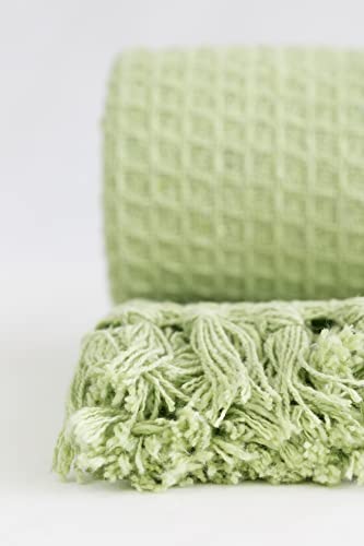Emma Barclay Honeycomb, Recycled Cotton Plain Waffle Textured Chair Sofa Setee Throw Over Blanket in Pistachio Green - Image 2