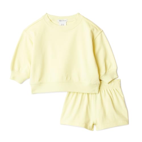 Amazon Essentials x Sofia Grainge Unisex Toddlers' Sweatshirt and Shorts French Terry Play Set, Light Yellow, 3T