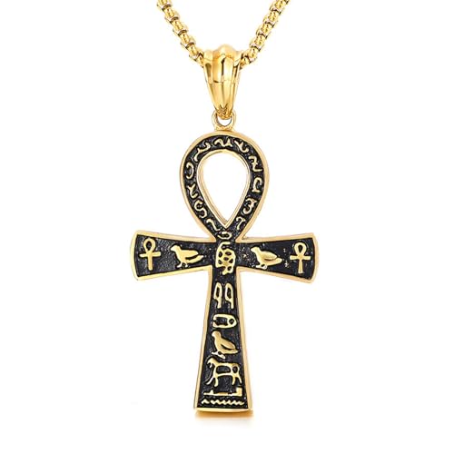 Collier Ankh pour hommes et femmes en acier inoxydable pendentif amulette Égypte ancienne