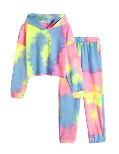 Flypigs Girls 2 Piece Outfits Tie Dye Tracksuits Pullover Sweatshirts and Sweatpants with Pockets Casual Sweatsuits Sets
