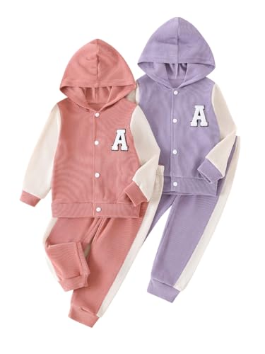 Girls 4 Pieces Sweatsuit Ribbed Tracksuit Hoodies Jacket Tops with Jogger Sweatpants Kids Casual Activewear