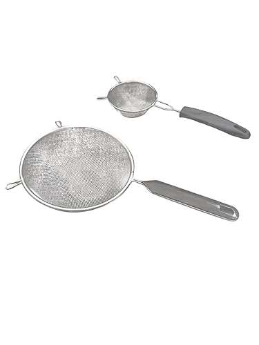 Generic SPL Set of 2, Mesh Strainer, Flour Sifter, 6 inch and 3.5 inch, Silver/Black