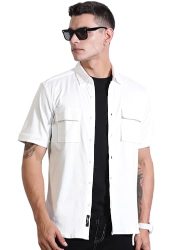 Image of Thomas Scott Men's | Solid | Half Sleeve | Slim Fit | Cotton Blend | Double Flap Pocket | Spread Collar | Casual Shirt
