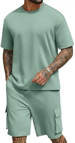 COOFANDY Men's Shirt and Shorts Set 2 Piece Fashion Summer Tracks...