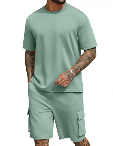 COOFADNY 2 Piece Set For Men Cotton T-Shirts and Cargo