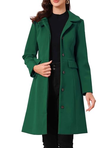 Image of Allegra K Winter Trench Coat for Women Overcoat Peter Pan Collar Single Breasted Long Pea Coat X-Small Dark Green