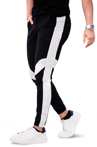 GINGTTO Mens Tapered Jogger Pants Stretch Slim Fit Athletic Pants for Men Cozy with Pockets White Stripe 323
