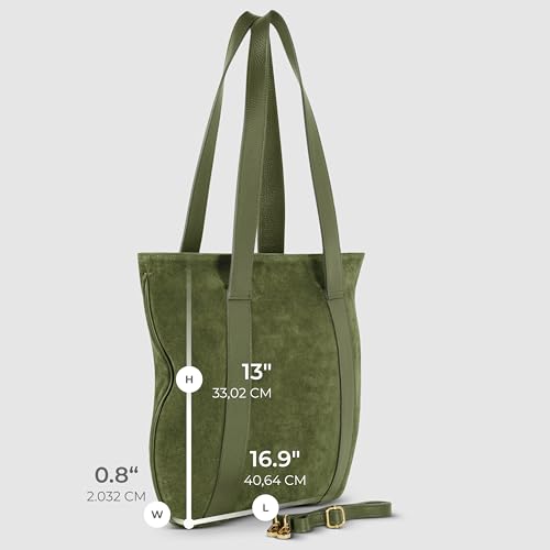 Bolso Tote grande de cuero gamuzado genuino para mujer miniatura 3