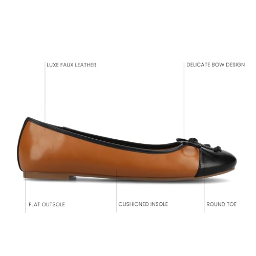 Journee Collection Womens Kaiah Ballet Dress Flats with Bow Cushioned Slip On Round Cap Toe Two Tone Mesh Shoe3