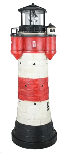 Fachhandel Plus Leuchtturm Roter Sand mit Solar Beleuchtung Rundum Leuchtfeuer Maritime Deko Gartendeko Deko Leuchtturm Verschiedene Größen (50 cm)