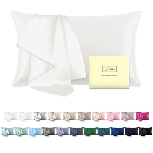 Mulberry Silk Pillow Cases for Hair and Skin King Size Silk Pillowcase with Zipper Soft Breathable Smooth Cooling Satin Silk Pillow Covers for Sleeping (Ivory,20"X 36",1Pcs)