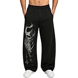 Piuntersite Men's Skull Print Sweatpants Relaxed Fit Punk Gothic Joggers Streetwear Hip Hop Lounge Track Pants with Pockets Black L