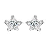 Pendientes de aro, juego de aretes de plata con estrella de mar con circonita cúbica, adecuados para bodas, aniversarios y vacaciones