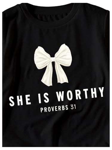 SweatyRocks Girl's Bow Graphic Letter Print T Shirt Round Neck Short Sleeve Casual Tee Tops4