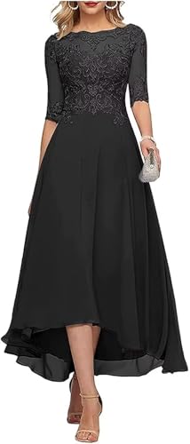 Tea Length Mother of The Groom Dresses for Wedding 1/2 Sleeves Applique Lace Formal Evening Gowns for Women