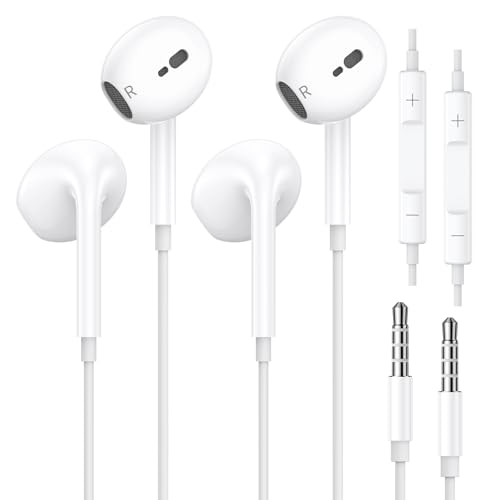 2 Pack Kopfhörer mit Kabel, 3,5mm Klinke in Ear Kopfhörer Kabel Ohrhörer mit Mikrofon und Lautstärkeregler Headset Kompatibel mit iPad, MP3/4 Players, Huawei, iPhone 6/5/SE, usw 3.5mm Audiogeräte