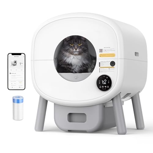 Selbstreinigende Katzentoilette 90L Automatische Katzenklo Geschlossen XXL Elektrisches Katzenklo Anti Pinch Self Cleaning Cat Litter Box Katzen Klo Automatisch für Mehrere Katzen (FT)