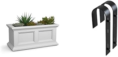Mayne Fairfield 2ft Window Box Planter with Handrail Brackets - White - Fade Resistant, Self Watering, Perfect for Outdoor Use