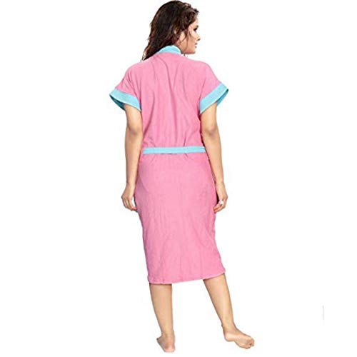 Image of Two Tone Cotton Half Sleeves Bathrobe for Women - Free Size fit Upto 42 inches-Ferozi Blue Pink