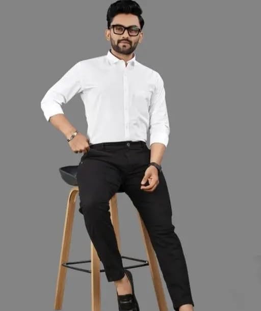 Image of Mahima Ethnic Centre's Men's Solid Formal Shirt Cotton Slim Fit Business Casual Button Down