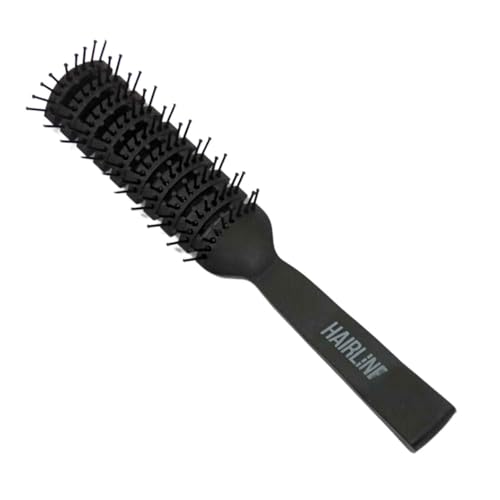 Image of Professional 9 Rows Curved Shape Ball Tip Bristles Medium Vented Flat Hair Styling Brush with Plastic Handle Ideal for Men and Women, Black
