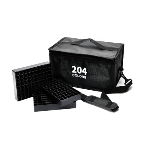 Vokiuler Marker Organiser Case for 204 Markers, Marker Storage Bag with Bottom Slots, Sturdy Carrying Bag with Handle for Kids Marker Drawing Lover, Black