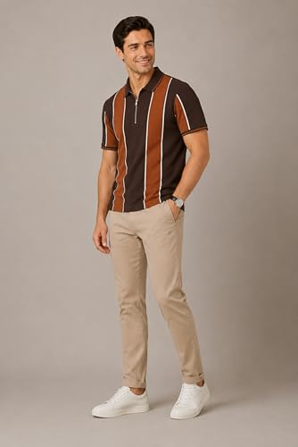 Image of SANE ORIGINALS Textured Polo T-Shirt for Men in Vertical Stripes || Old Money Polos for Men