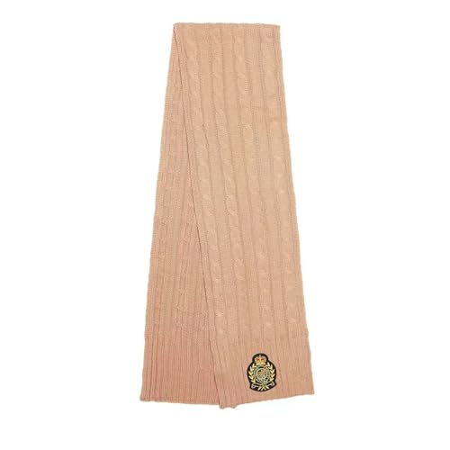 LAUREN RALPH LAUREN Cable Knit Scarf with Crest 454896676002 Camel, brown