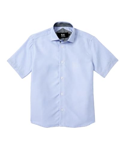 Image of Boys Baby Blue Micro Houndstooth Button Down Short Sleeve Shirt by Elie Balleh