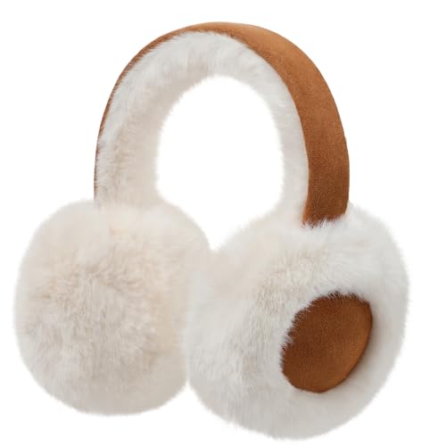 KDVOG Kids Winter Earmuffs Classic Foldable Warm Ear Muff Cute Furry Ear Warmers Cold Weather Plush Ear Covers for Boys Girls,Camel