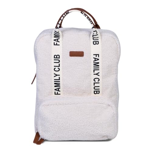 CHILDHOME, Sac à dos à langer Family Bag, Grande capacité, Multifonctionnel, Tapis à langer inclus, 11 Compartiments, Pochette Isotherme, Passage Trolley-valise, Accroche Poussette, 20.5L, Teddy White