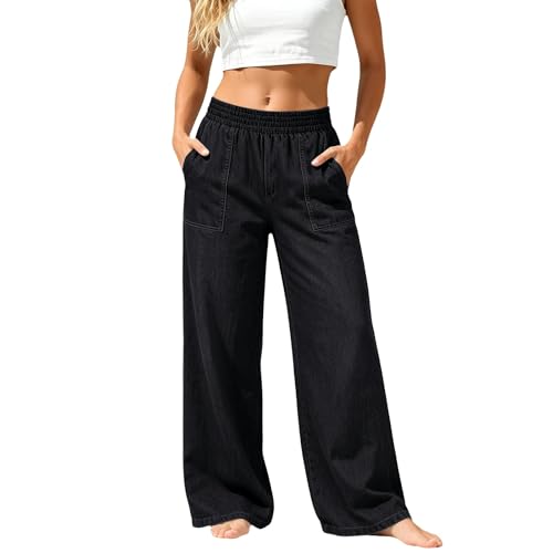 Pantalones vaqueros holgados mujer que no aprietan con cintura elástica alta