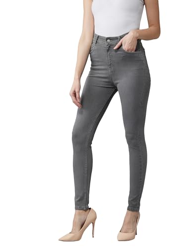 Image of Miss Chase Women's Skinny High Rise Cropped Fringed Hemline Detailing Stretchable Denim Jeans