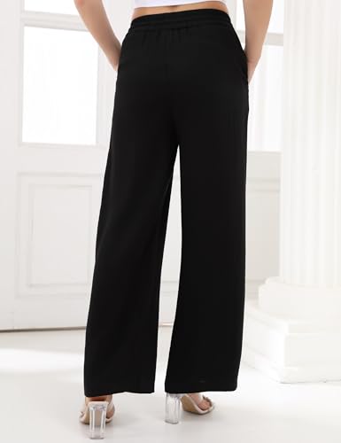 Aphratti Wide Leg Pants for Women Flowy Drawstring Elastic Waist Summer Pants Black X-Large - image 2