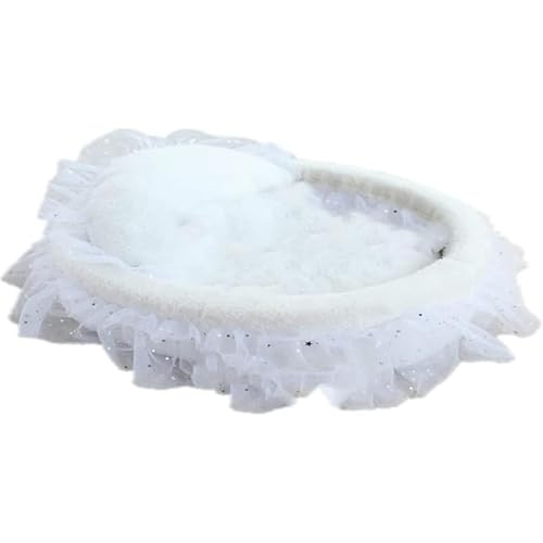 ULOVEJOYプリンセスキャットベッド、ペットソファポータブルスリーパー、ラウンド暖かい猫ベッド、ソフトレース用品 (M,ホワイト)