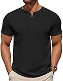 COOFANDY Mens Summer Shirts Henley Cotton Mens T Shirts Casual Undershirt Base Layer Short Sleeve Black