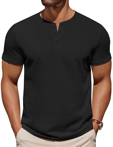 COOFANDY Mens Cotton Henley T-Shirts Short Sleeve Button Casual Basic Tees Work Shirts with Split Side