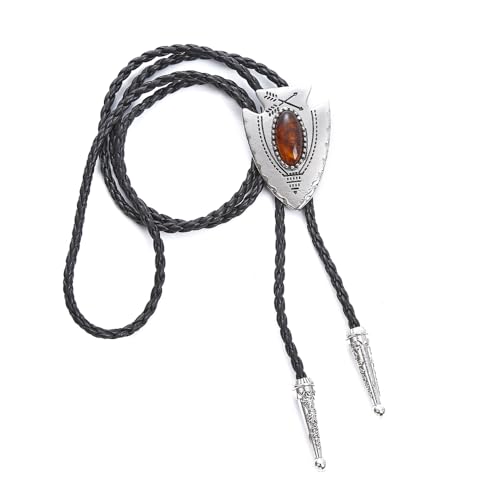 Image of Bolo Tie for Men Women Cowboy Turquoise Celtic Natural Tiger Eye Stone Longhorn Bull Western Leather Bolo Necktie