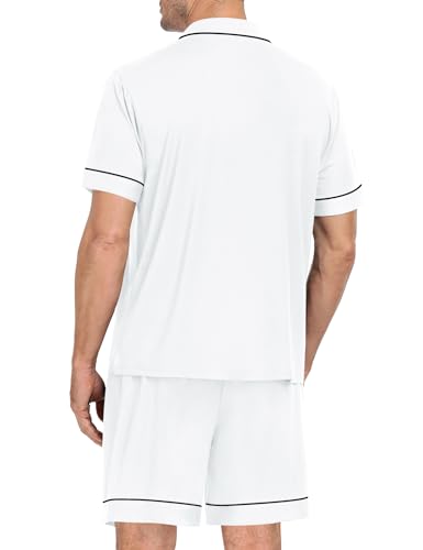 Image of SWOMOG Mens Pajama Set Short Sleeve 2 PCS Sleepwear Button Down Soft Loungewear Modal Set Pj Set with Pockets S-3XL