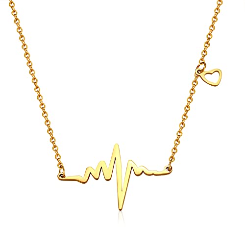 Hanreshe Heartbeat Necklace Stainless Steel Electrocardiogram Pendants Heart Necklace for Nurse Doctor Graduate Student Women Gift