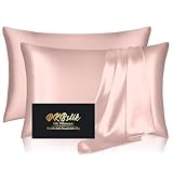 Silk Pillow Cases 2 Pack, Mulberry Silk Pillowcases Standard Set of 2, Smooth, Anti Acne, Beauty Sleep, Both Sides Natural Silk Satin Pillow Cases for Women 2 Pack with Zipper for Gift, Coral